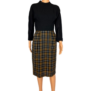 Vintage Dress Plaid & Black Wool Lined Women's XS Polly Bergen